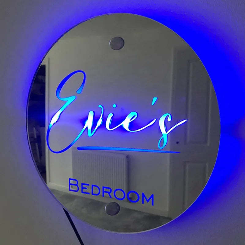 Personalisiertes Namensspiegelschild, Optionale Vorlagen, Neonschild Mit Led-lichtern, Individueller Text, Mehrfarbiges Leuchten, Wanddekoration, Geschenk Für Familie - dephotoblanket