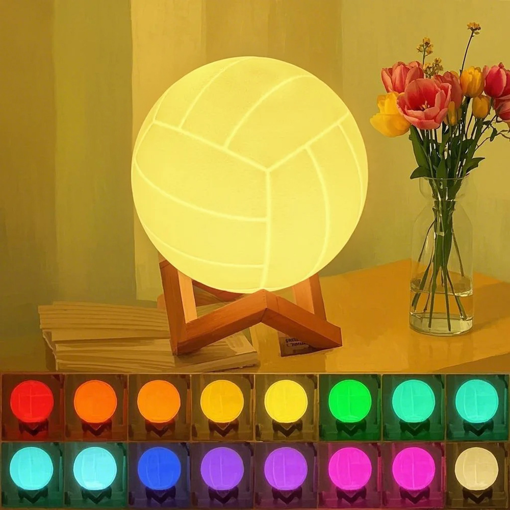Personalisiertes Namens-3d-volleyball-nachtlicht Mit Fernbedienung, Tischleuchte Mit Holzsockel, Sportdekoration Für Zimmer, Geschenk Für Volleyball-liebhaber/spieler - dephotoblanket