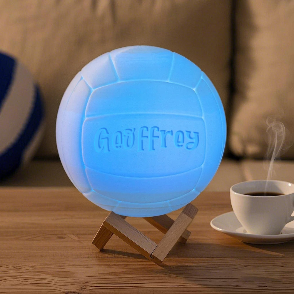 Personalisiertes Namens-3d-volleyball-nachtlicht Mit Fernbedienung, Tischleuchte Mit Holzsockel, Sportdekoration Für Zimmer, Geschenk Für Volleyball-liebhaber/spieler - dephotoblanket