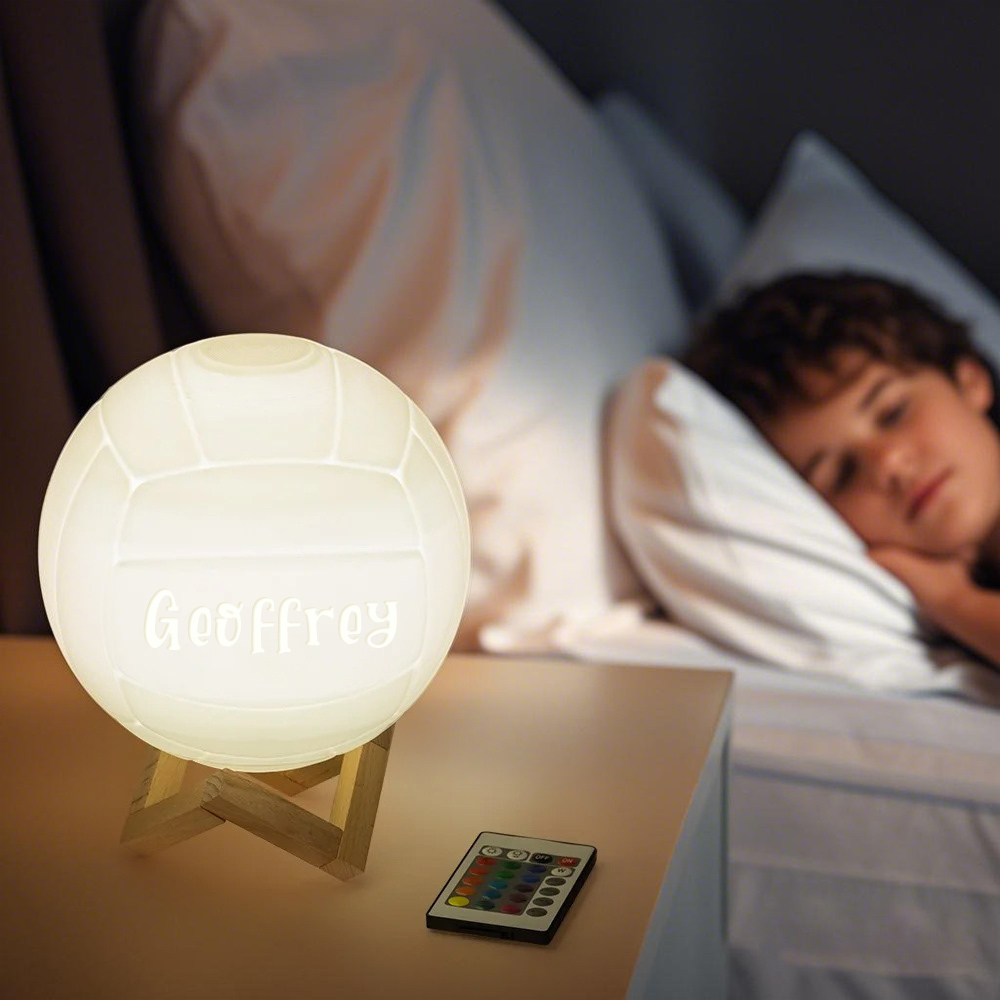 Personalisiertes Namens-3d-volleyball-nachtlicht Mit Fernbedienung, Tischleuchte Mit Holzsockel, Sportdekoration Für Zimmer, Geschenk Für Volleyball-liebhaber/spieler - dephotoblanket