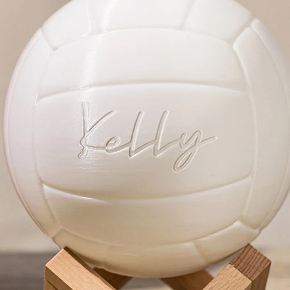 Personalisiertes Namens-3d-volleyball-nachtlicht Mit Fernbedienung, Tischleuchte Mit Holzsockel, Sportdekoration Für Zimmer, Geschenk Für Volleyball-liebhaber/spieler - dephotoblanket