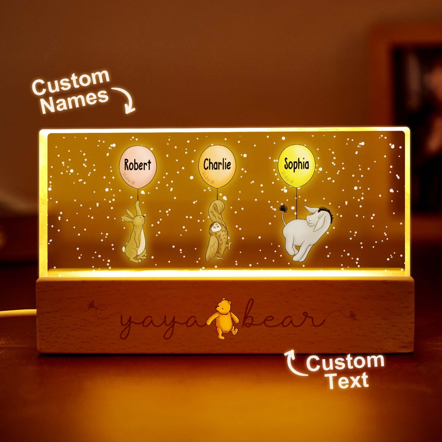 Omas Enkelkinder, Niedliche Charaktere Mit Luftballons, Personalisiertes Led-nachtlicht Aus Acrylblock - dephotoblanket