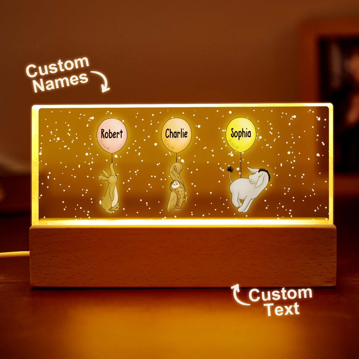 Omas Enkelkinder, Niedliche Charaktere Mit Luftballons, Personalisiertes Led-nachtlicht Aus Acrylblock - dephotoblanket