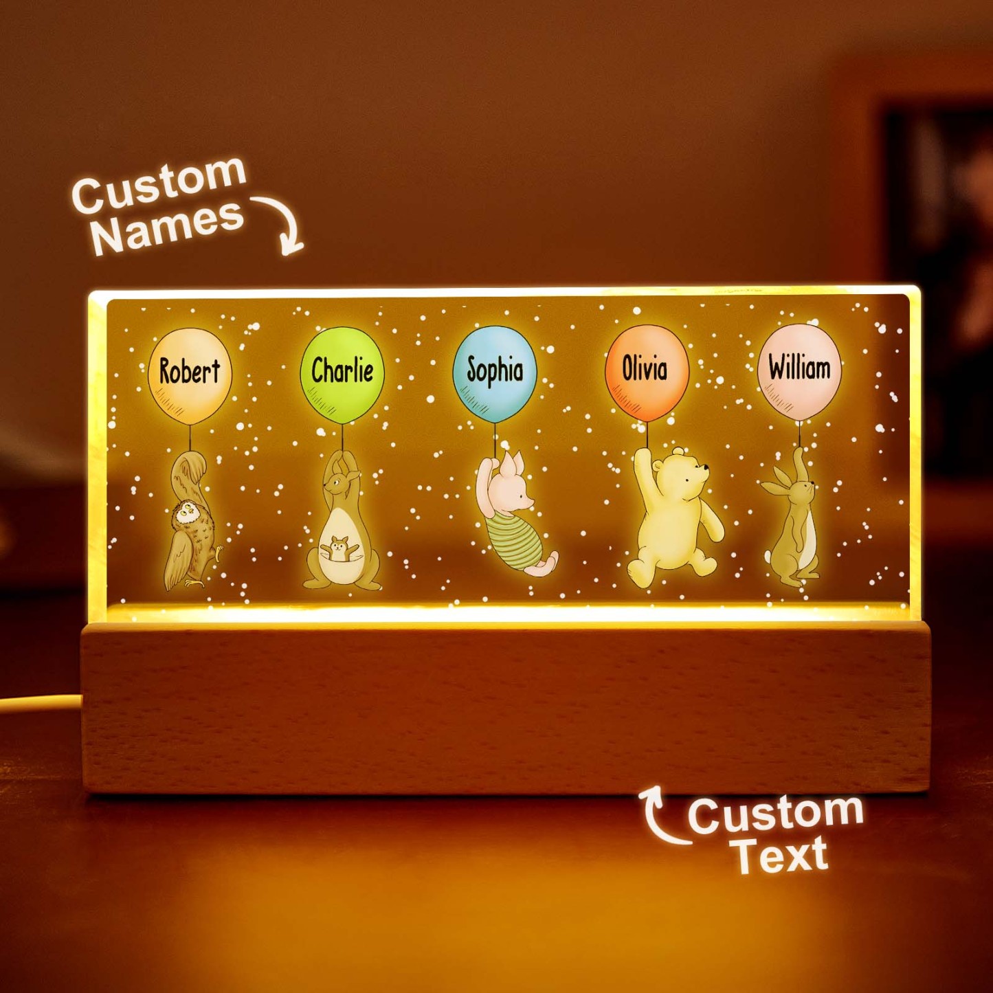 Omas Enkelkinder, Niedliche Charaktere Mit Luftballons, Personalisiertes Led-nachtlicht Aus Acrylblock - dephotoblanket