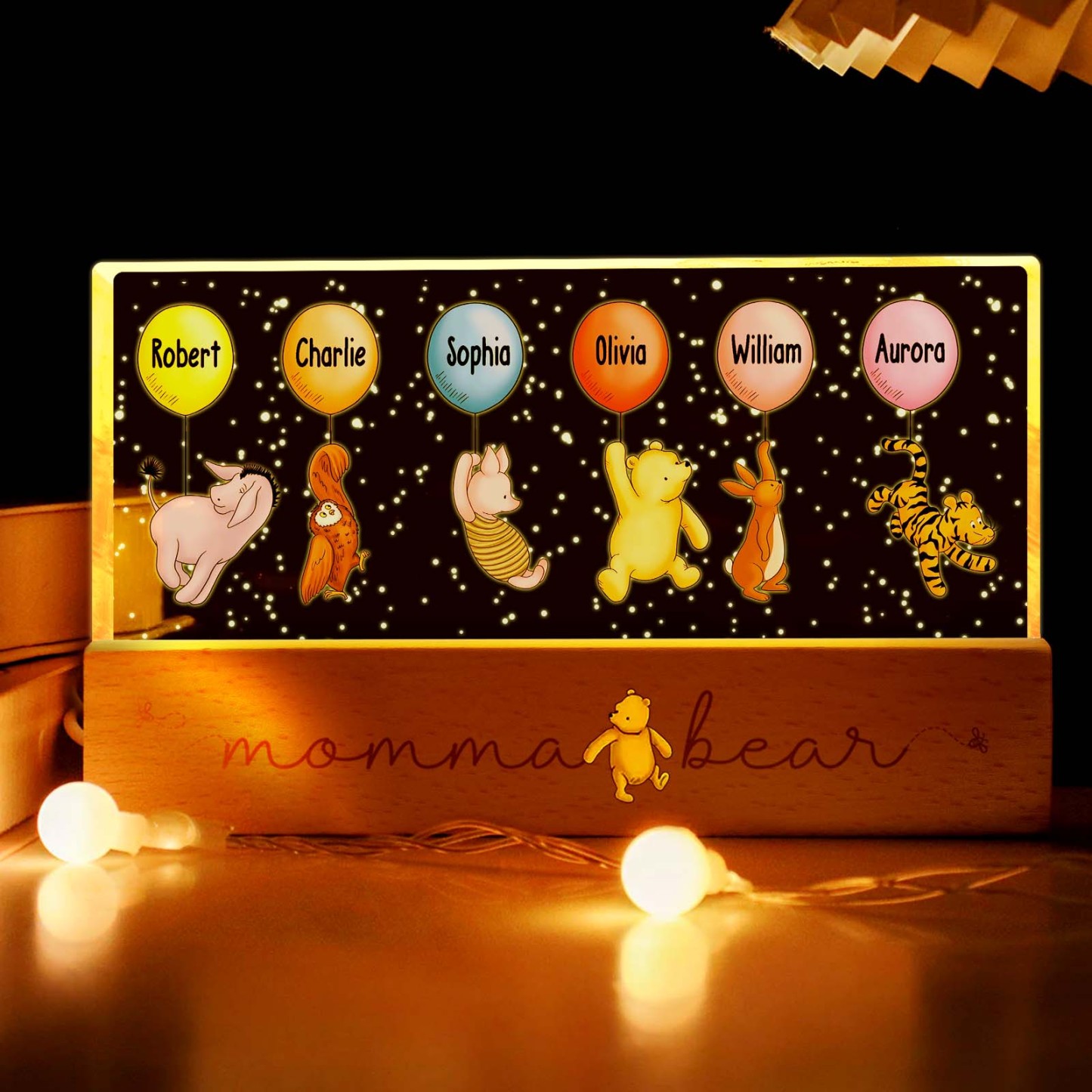 Omas Enkelkinder, Niedliche Charaktere Mit Luftballons, Personalisiertes Led-nachtlicht Aus Acrylblock - dephotoblanket