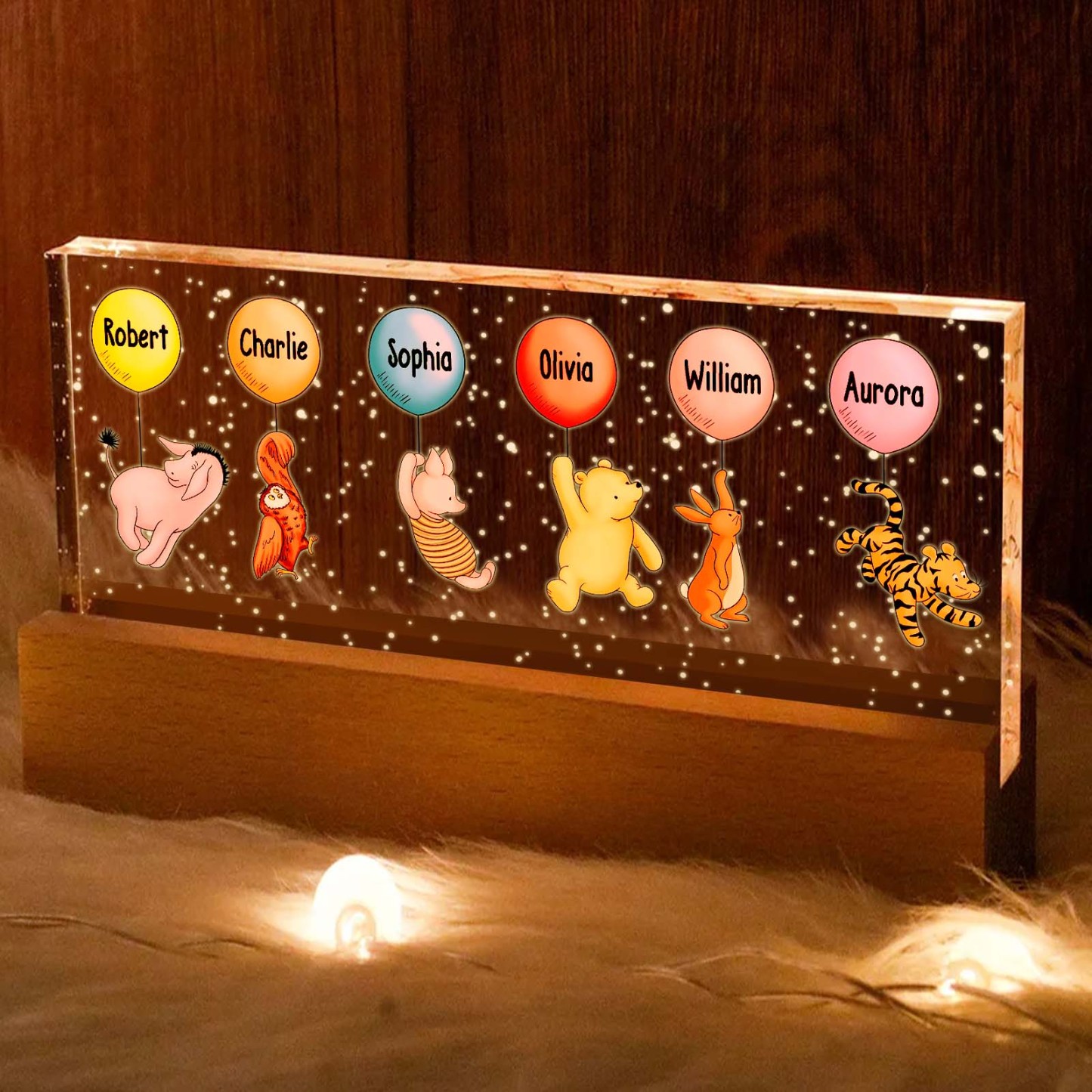Omas Enkelkinder, Niedliche Charaktere Mit Luftballons, Personalisiertes Led-nachtlicht Aus Acrylblock - dephotoblanket