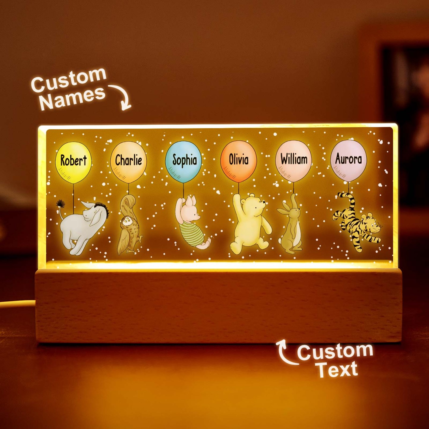 Omas Enkelkinder, Niedliche Charaktere Mit Luftballons, Personalisiertes Led-nachtlicht Aus Acrylblock - dephotoblanket