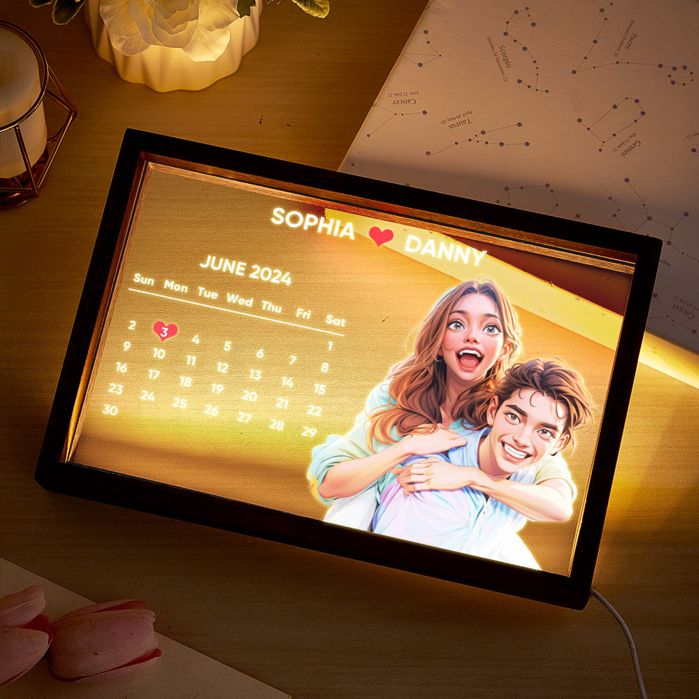 Benutzerdefiniertes Foto Zum Comic-nachtlicht | Personalisierter Kalender & Eingravierte Nachricht - Geschenk Für Sie Zum Jahrestag - dephotoblanket