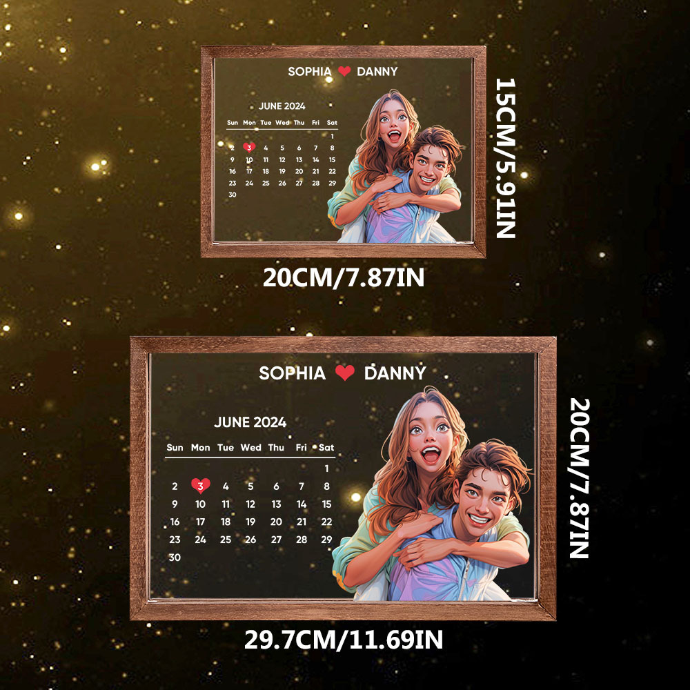 Benutzerdefiniertes Foto Zum Comic-nachtlicht | Personalisierter Kalender & Eingravierte Nachricht - Geschenk Für Sie Zum Jahrestag - dephotoblanket