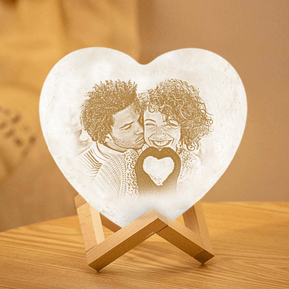Personalisierte Foto-herzlampe, Personalisiertes Nachtlicht, 3d-gedruckt (10–15 Cm), Für Frau - dephotoblanket