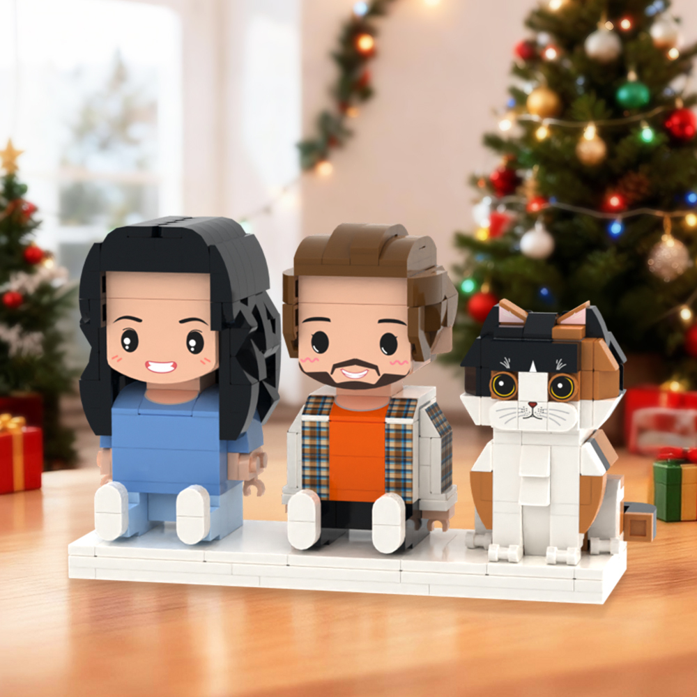 Individuell Gestaltbare Ganzkörper-spielfiguren Aus Bausteinen, Personalisierte Sitzende Spielfiguren Aus Bausteinen, Kinder Und Katze, Universelles Steckspielzeug Aus Kunststoff, Weihnachtsgeschenk - dephotoblanket