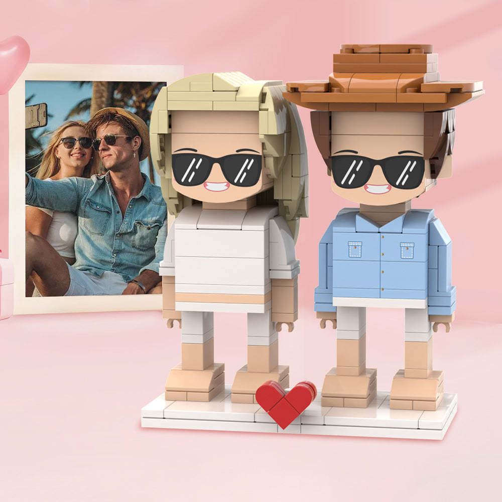 Valentinstagsgeschenke Anpassbare Ganzkörper-ziegelfiguren Für 2 Personen, Personalisierte Ziegelfiguren Mit Niedlichem Gesicht - dephotoblanket