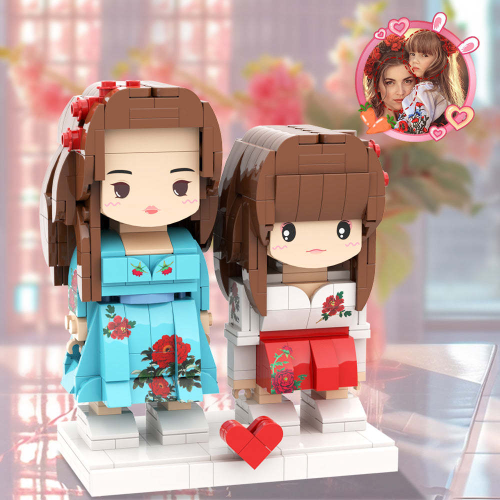 Muttertag, Tochter, Mutter, Hübsches Passendes Kleid, Anpassbarer Kopf, 2 Personen, Individuelle Ziegelfiguren, Geschenk Für Mama Zum Muttertag - dephotoblanket