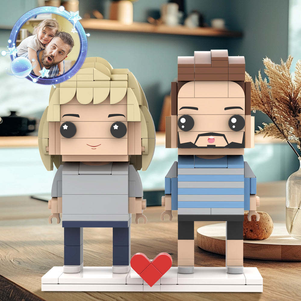 Anpassbare Ganzkörper-ziegelfiguren Zum Vatertag: Papa Und Sein Kleines Mädchen. 2 Personen. Individuelle Ziegelfiguren Für Papa Am Vatertag - dephotoblanket