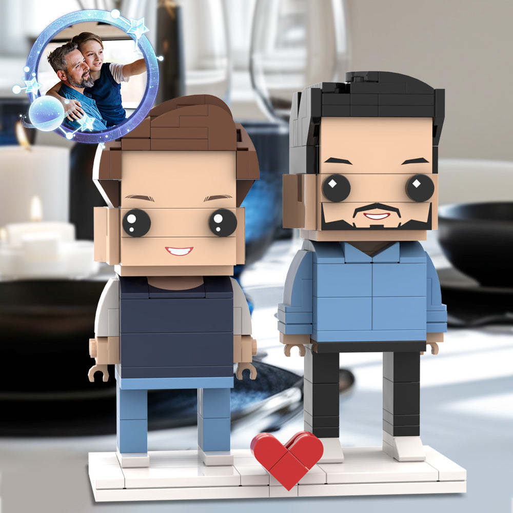 Ganzkörper-individuelle Ziegelfiguren Zum Vatertag, Papa Und Sein Sohn, 2 Personen, Individuelle Ziegelfiguren Für Papa Am Vatertag - dephotoblanket
