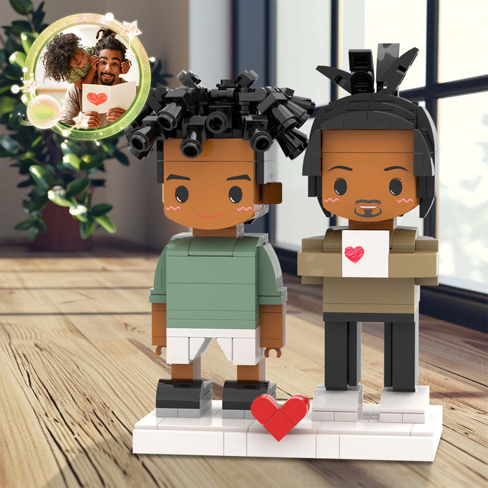 Ganzkörper-vatertags-anpassbare Ziegelfiguren Papa Und Sohn 2 Personen Individuelle Ziegelfiguren Für Papa Am Vatertag - dephotoblanket