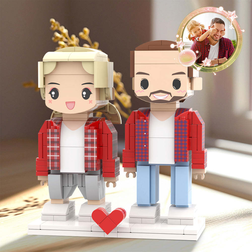 Ganzkörper-anpassbares Klassisches Rotes Outfit Zum Vatertag, Individuelle Ziegelfiguren Für Papa. 2 Personen, Individuelle Ziegelfiguren Für Papa Am Vatertag - dephotoblanket