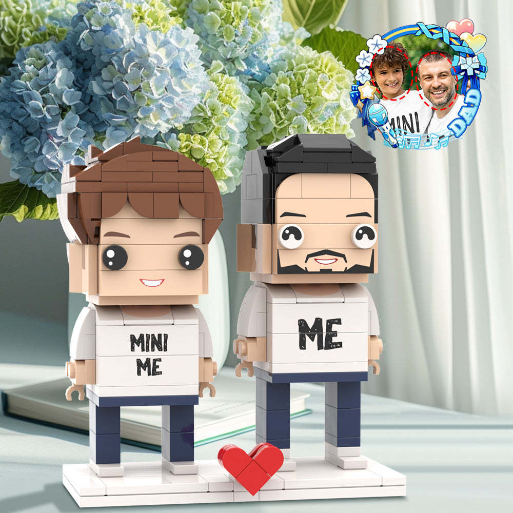 Passendes Mini-me-shirt, Anpassbarer Kopf, 2 Personen, Individuelle Ziegelfiguren Für Papa Am Vatertag - dephotoblanket