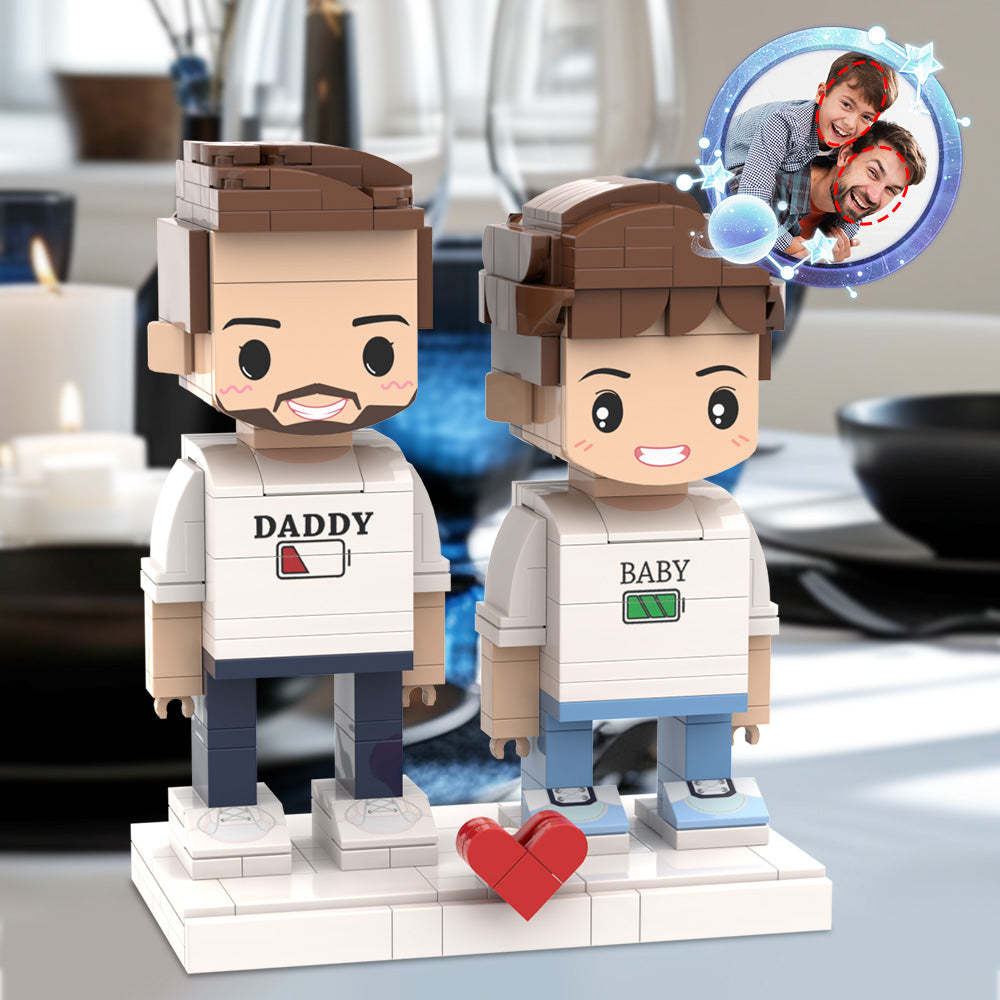 Passendes Shirt, Batteriestand Niedrig, Personalisierter Kopf, 2 Personen, Individuelle Ziegelfiguren Für Papa - dephotoblanket