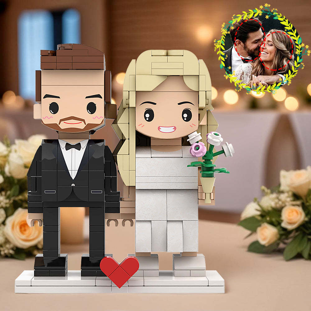 Einfach Perfektes Hochzeitskleid Und Anzug Für Braut Und Bräutigam, Anpassbar, Runder Kopf, 2 Personen, Individuelle Ziegelfiguren, Hochzeitstag-souvenir - dephotoblanket