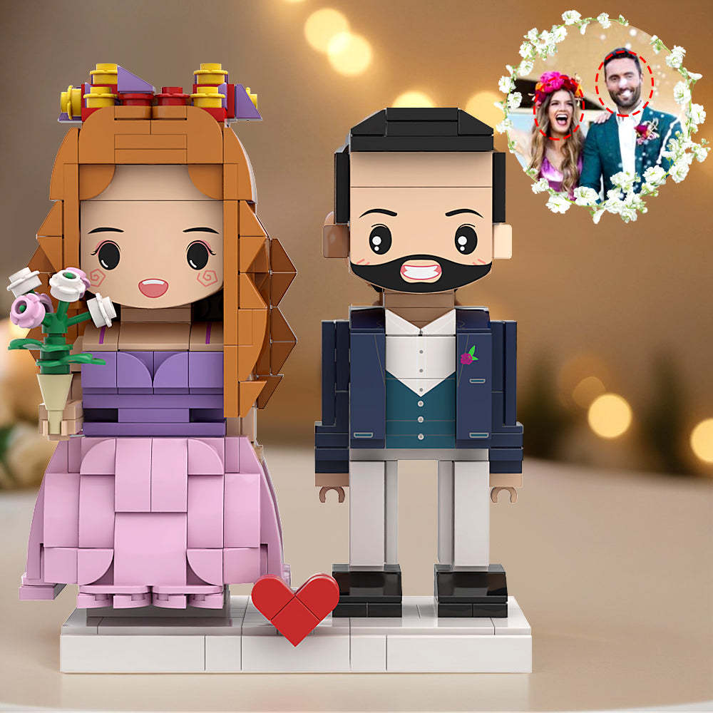 Einzigartiges Rosa Tailliertes Weißes Hochzeitskleid Und Dunkelblauer Anzug, Anpassbarer Runder Kopf Für Ein Ehepaar Zum Hochzeitstag - dephotoblanket
