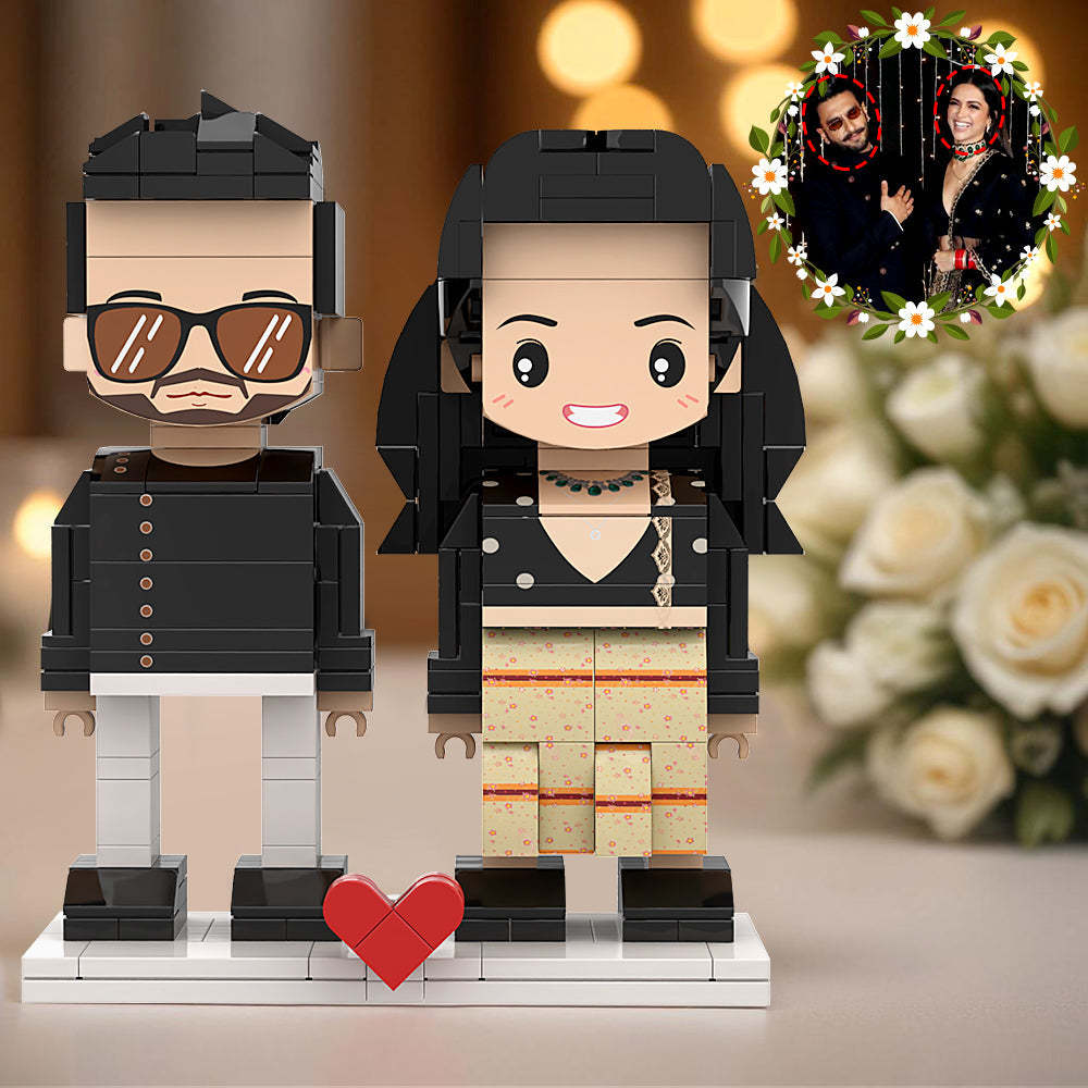 Luxuriöses Indisches Hochzeitskleid Und Outfit, Anpassbar, Runder Kopf, 2 Personen, Individuelle Ziegelfiguren Für Indisches Paar Zum Hochzeitstag - dephotoblanket
