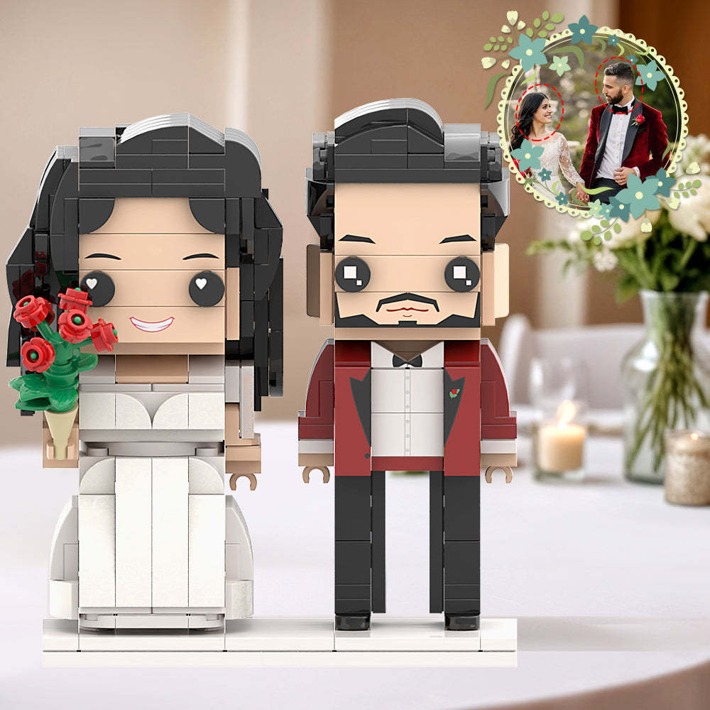 Rauchender Heißer Roter Anzug Und Perfektes Weißes Hochzeitskleid-paar, Ziegelfiguren, Personalisierter Kopf, Ziegelfiguren Zum Selbermachen, Als Souvenir Zum Hochzeitstag - dephotoblanket
