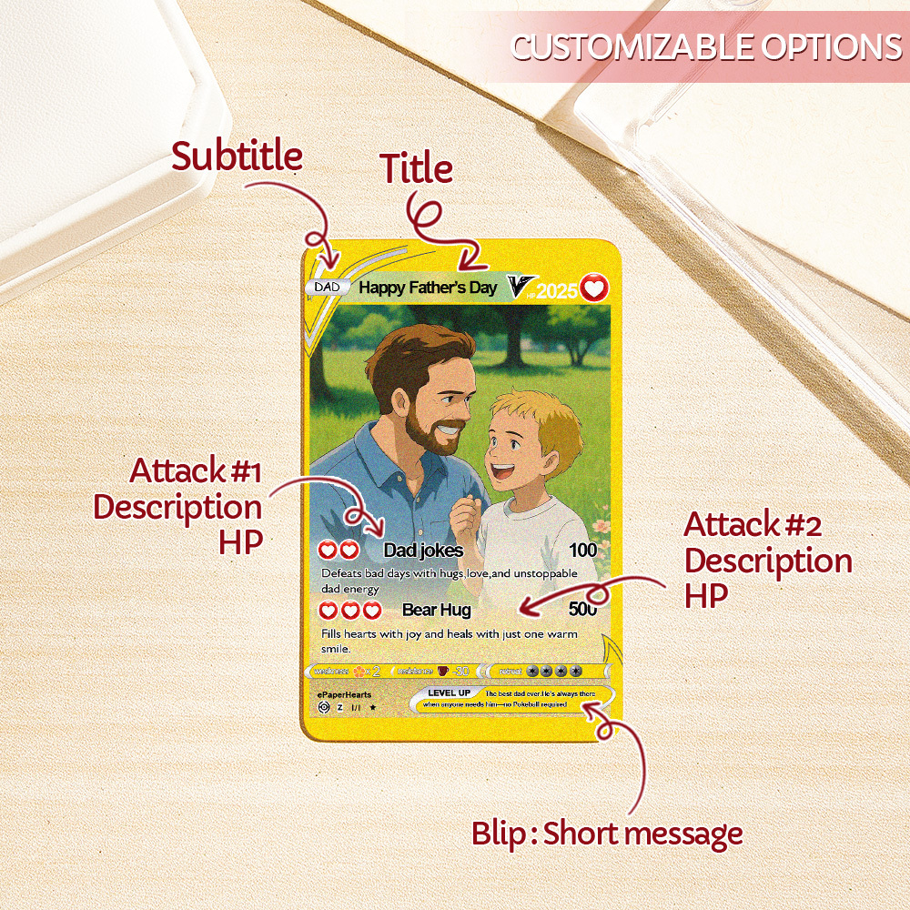 Pokemon-karte Zum Vatertag, Personalisierte Pokemon-karte, Geschenk Für Papa, Vatertagsgeschenk, Personalisiertes Poke-geschenk - dephotoblanket