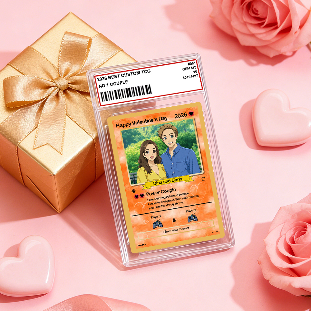 Personalisierte Valentinstag-power-paar-karte, Individuelle Jubiläumskarte, Paarfoto, Anime-stil, Bestes Valentinstagsgeschenk Für Liebhaber - dephotoblanket
