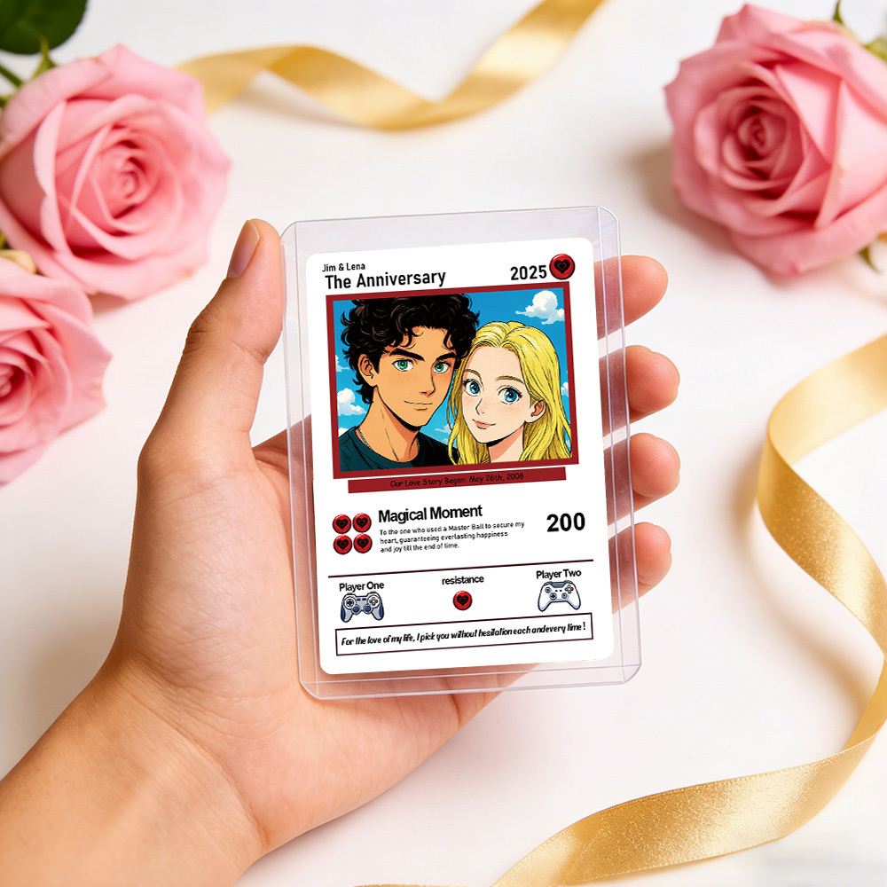 Personalisierte Valentinstag-power-paar-karte, Individuelle Jubiläumskarte, Paarfoto, Anime-stil, Bestes Valentinstagsgeschenk Für Liebhaber - dephotoblanket