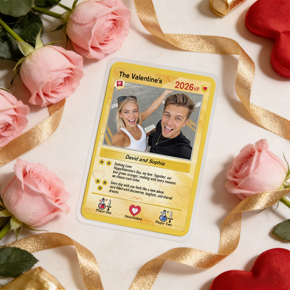 Personalisierte Valentinstag-power-paar-karte, Individuelle Jubiläumskarte, Paarfoto, Anime-stil, Bestes Valentinstagsgeschenk Für Liebhaber - dephotoblanket