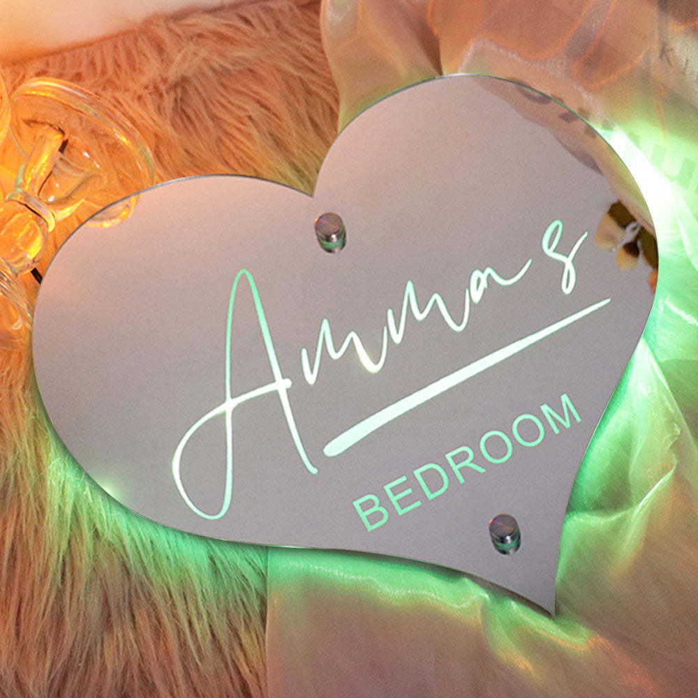 Personalisiertes Herzförmiges Spiegelschild Mit Namen, Individuell Beleuchtetes, Beleuchtetes Schlafzimmerschild Für Paare - dephotoblanket