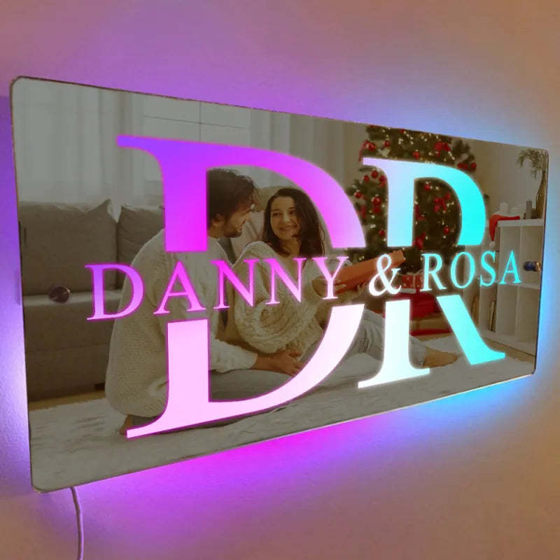 Personalisiertes Namensspiegelschild, Optionale Vorlagen, Neonschild Mit Led-lichtern, Individueller Text, Mehrfarbiges Leuchten, Wanddekoration, Geschenk Für Familie - dephotoblanket