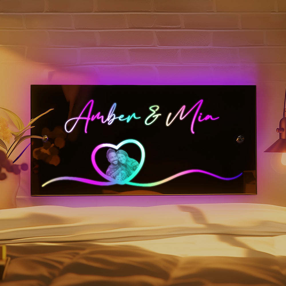 Personalisiertes Foto-namens-spiegel-licht-herz-paar-geschenk - dephotoblanket