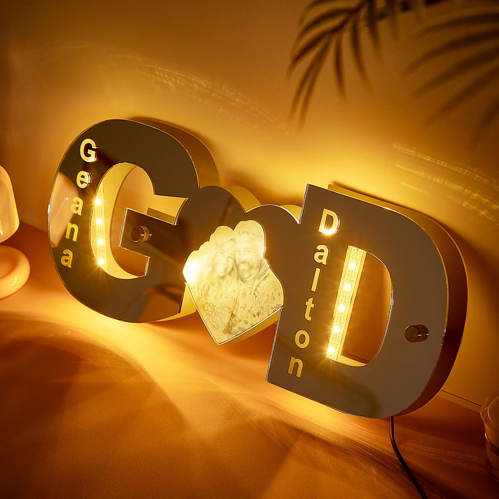 Personalisierte Brief Herz Foto Led Spiegel Licht Paar Geschenke