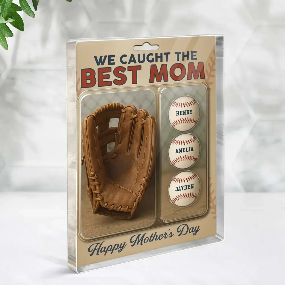 Personalisierte Acryl-blocktafel „wir Haben Den Besten Papa Und Opa Gefangen“ Mit Baseball- Und Handschuhfiguren - dephotoblanket