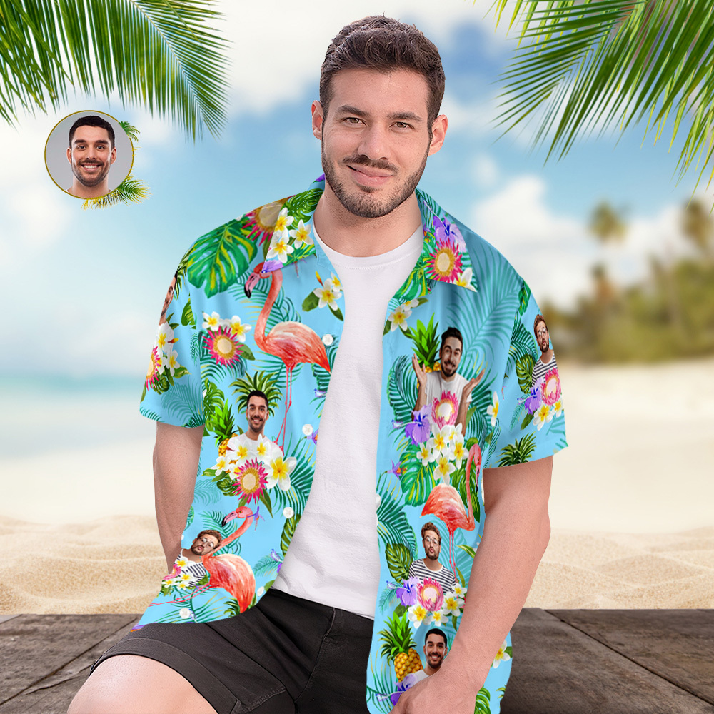 Kundenspezifisches Foto-lustiges Menschliches Aloha-hawaii-hemd-sonnenblumen-flamingo-hemd - dephotoblanket