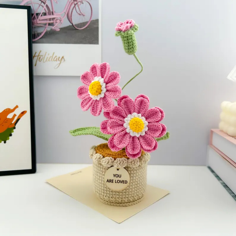 Handgehäkelte Rose Im Topf, Garnblume Als Geschenk Für Die Heimdekoration - dephotoblanket