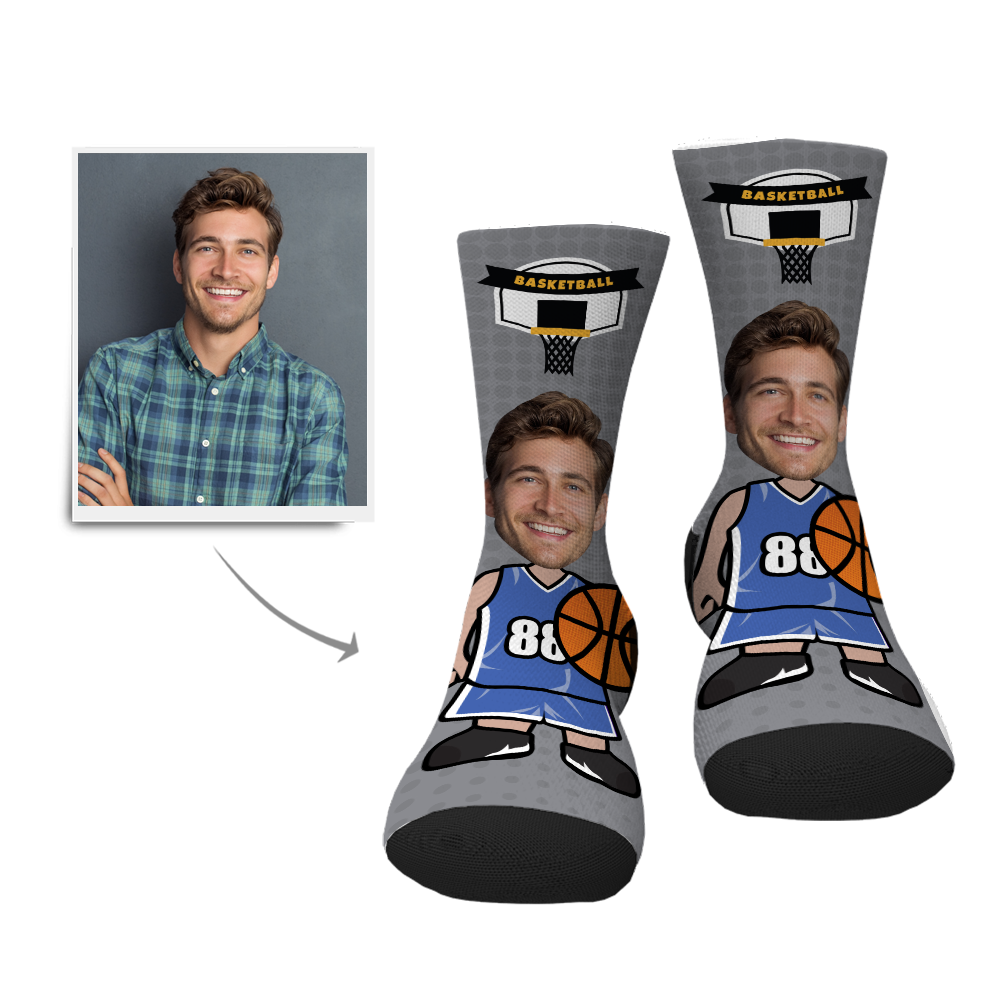 Personalisierte Super Basketballspieler Gesicht Socken
