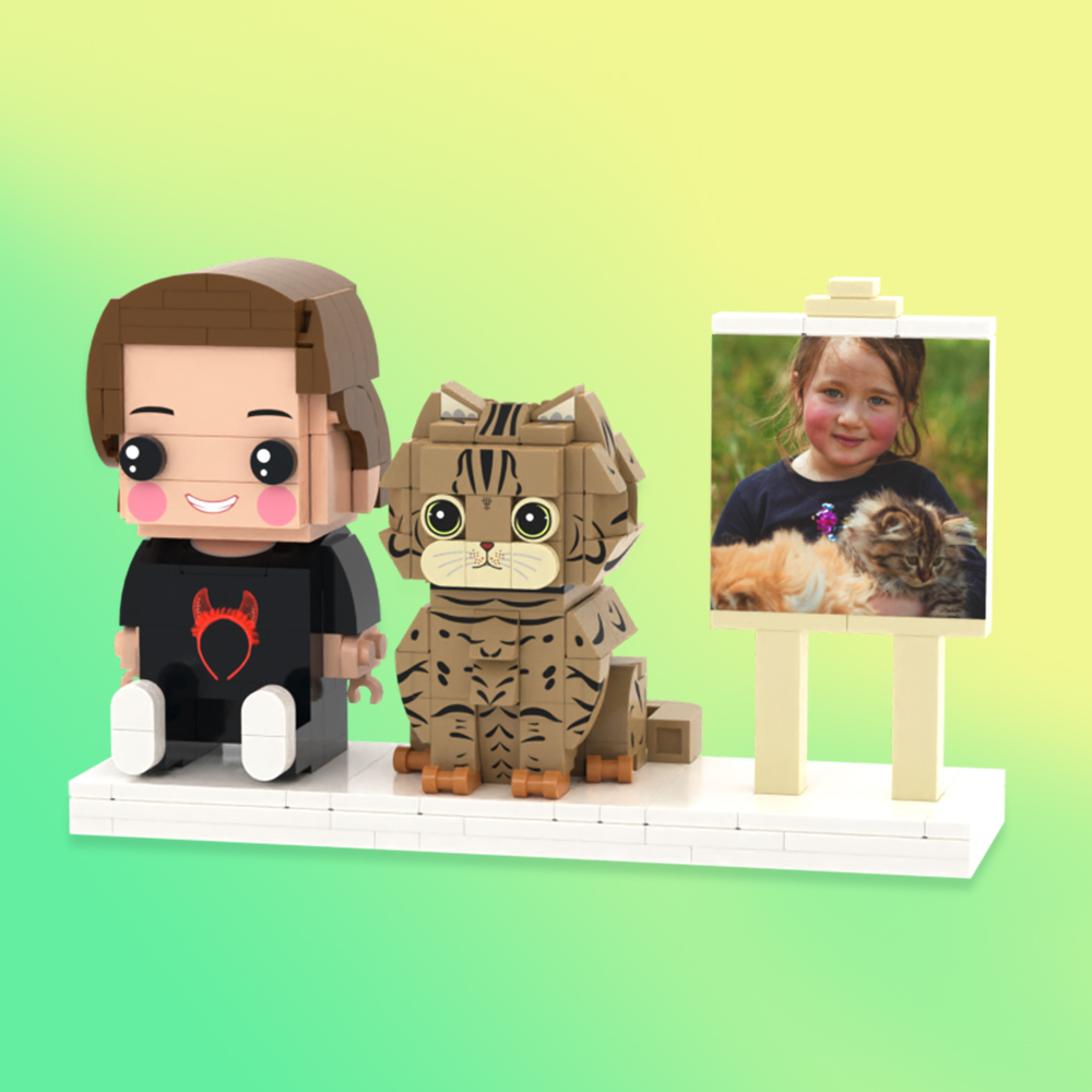 Individuell Gestaltbare Ganzkörper-spielfiguren Aus Bausteinen, Personalisierte Sitzende Spielfiguren Aus Bausteinen, Kinder Und Katze, Universelles Steckspielzeug Aus Kunststoff, Weihnachtsgeschenk - dephotoblanket