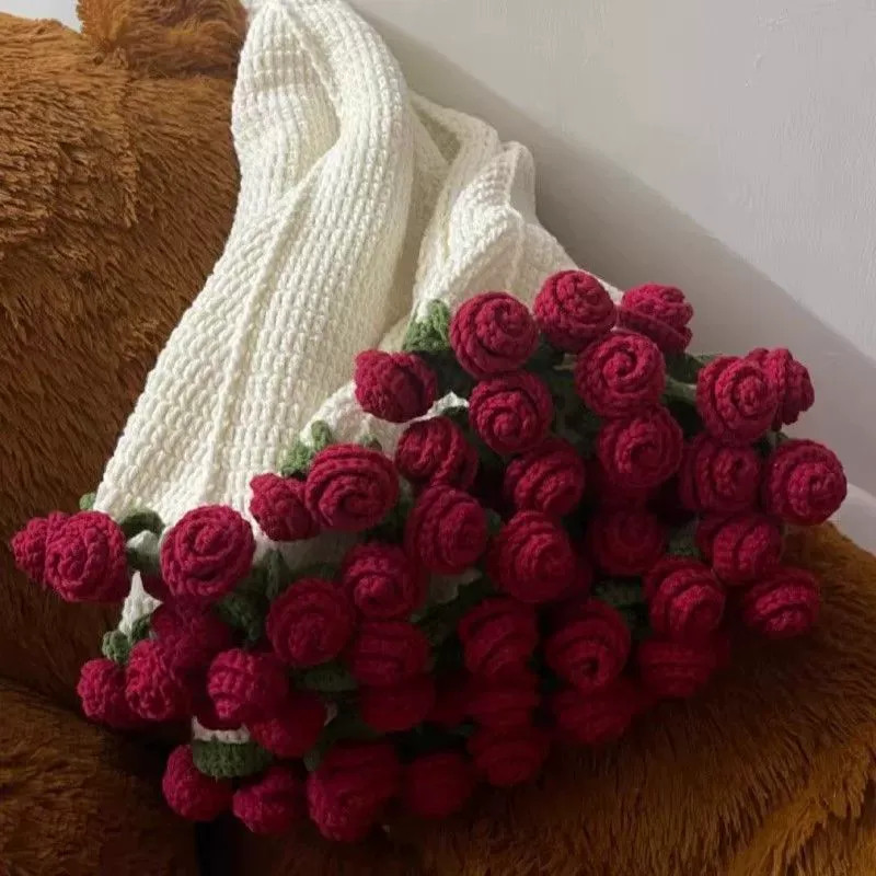Gehäkelte Blumenstraußdecke, Gehäkelt, 3d-rosenstrauß, Gestrickte Sofadecke, Muttertagsgeschenk - dephotoblanket