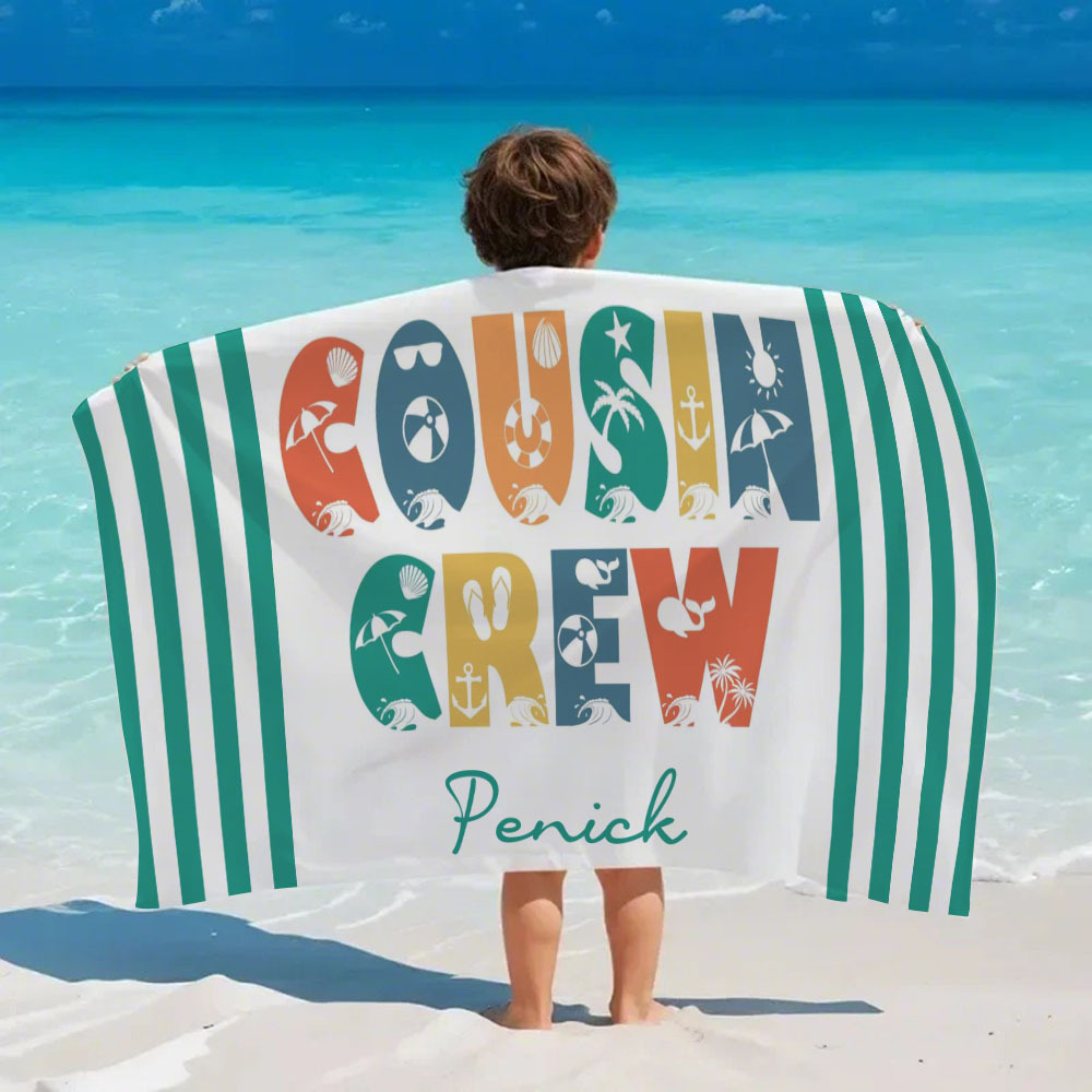 Personalisiertes Cousin-crew-strandtuch, Individuelles Pool-badetuch Mit Namen, Cousin-urlaubsreise-geschenk - dephotoblanket