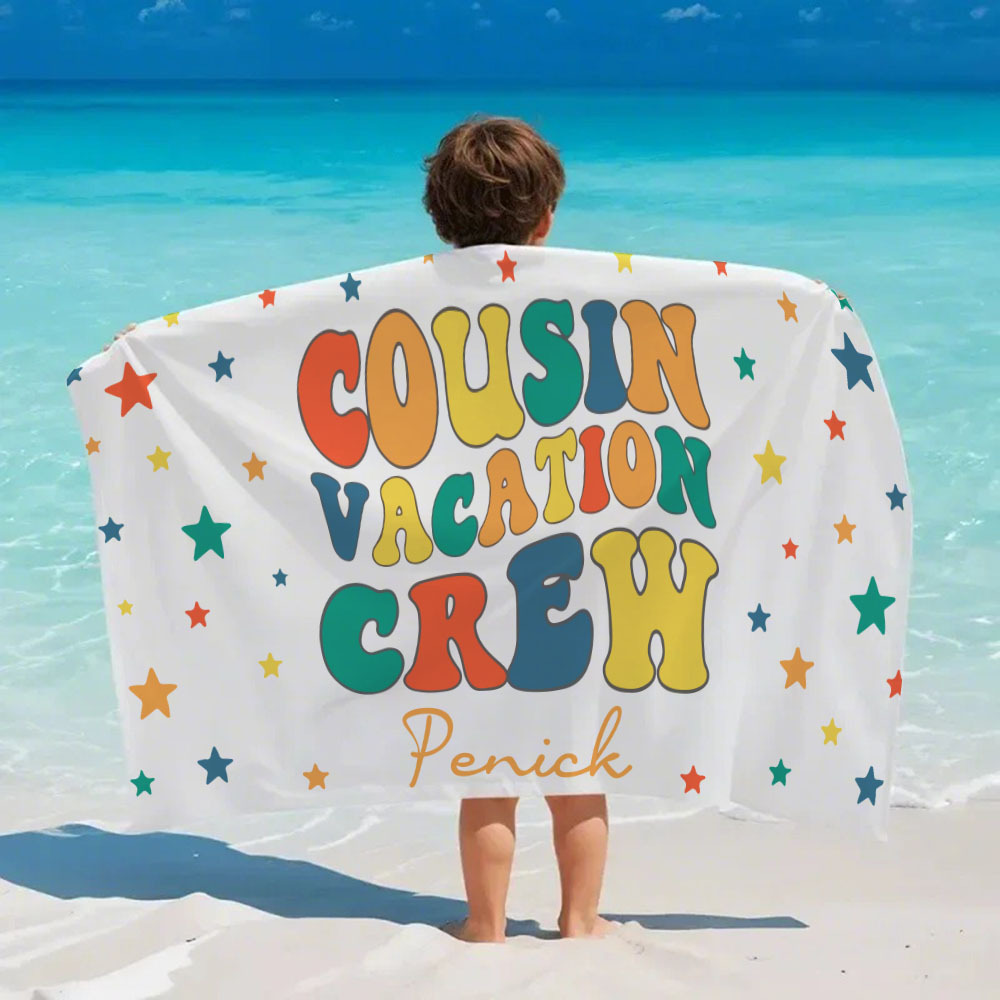 Personalisiertes Cousin-strandtuch, Kinder-strandtuch Mit Individuellem Namen, Cousin-urlaub-crew-strandtuch-geschenk, Cousin-familientreffen-geschenk - dephotoblanket