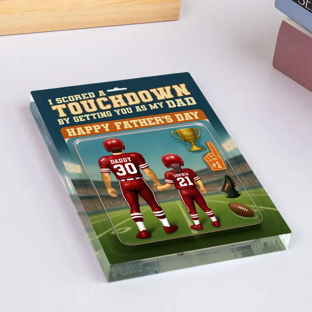 Ich Habe Einen Touchdown Erzielt Und Dich Als Meinen Vater Bekommen - Personalisierte Acrylblock-plakette Mit Individueller Figur, Vatertagsgeschenk Für Papa Oder Ehemann - dephotoblanket