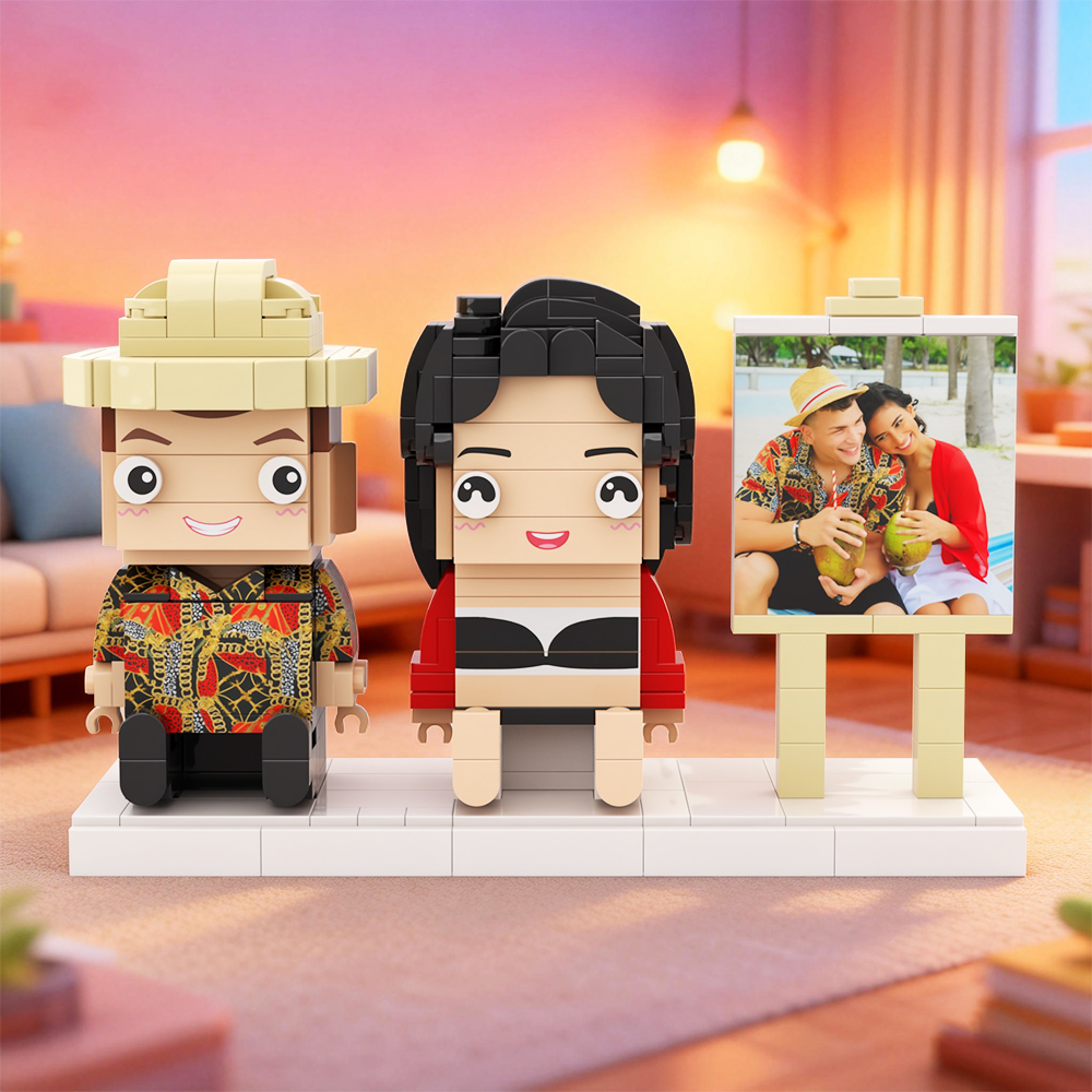 Individuell Gestaltete, 2-personen-figuren Aus Ziegelsteinen – Personalisierte, Sitzende Figuren Aus Ziegelsteinen – Süßes Geschenk Für Paare - dephotoblanket