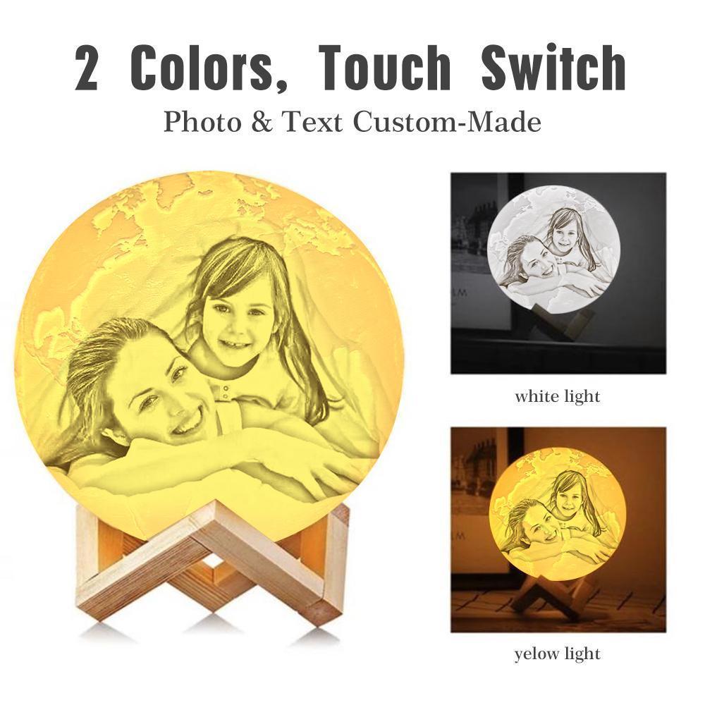 Benutzerdefinierte 3d-druck-foto-erdlampe Mit Ihrem Text – Für Die Familie – Berühren Sie Zwei Farben (10 Cm – 15 Cm) - dephotoblanket