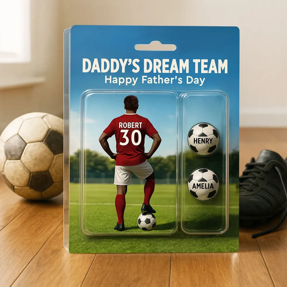 Daddy's Dream Team - Personalisierte Acryl-blocktafel Mit Fußballmotiv Und Den Namen Der Kinder, Das Perfekte Vatertagsgeschenk Für Papa Oder Fußballliebhaber - dephotoblanket