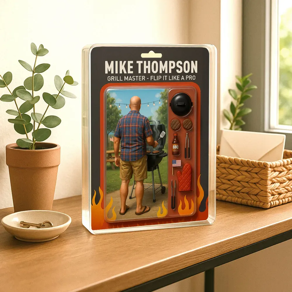 Grillmeister - Papa Oder Opa, Realistische Figur, Personalisierte Acrylblock-plakette - dephotoblanket