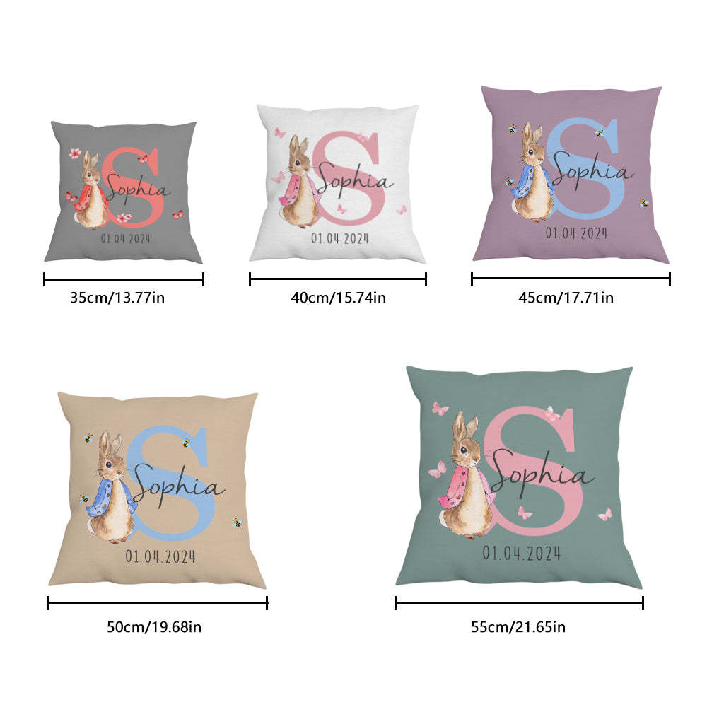 Personalisierter Peter Rabbit Kissenbezug Mit Namen, Wurfkissen, Babyparty, Geburtstagsgeschenk Für Kinder - dephotoblanket