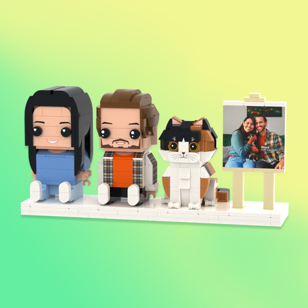 Individuell Gestaltbare Ganzkörper-spielfiguren Aus Bausteinen, Personalisierte Sitzende Spielfiguren Aus Bausteinen, Kinder Und Katze, Universelles Steckspielzeug Aus Kunststoff, Weihnachtsgeschenk - dephotoblanket